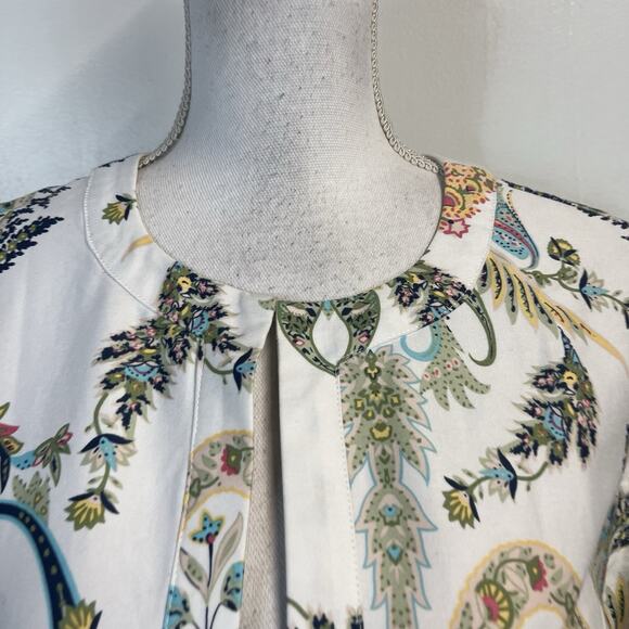 Chico's Jacket Womens sz 1 (8/10) White Blue Pink Paisley Stretch Summer Wedding - Picture 3 of 8